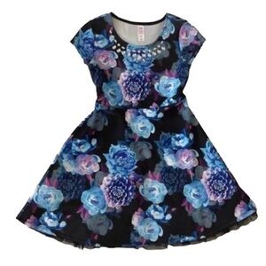 Justice Girl's Floral Dress in Black/Blue, Size: 8